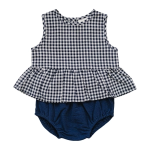 Navy Gingham Peplum Set