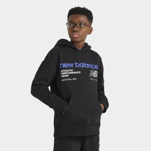 New Balance Junior Boys' Linear Logo Pullover Hoodie / Black