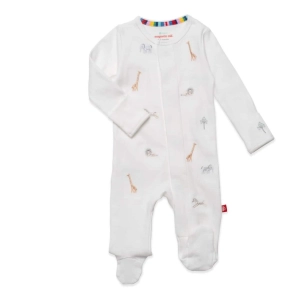 Organic Cotton Magnetic Footie - White Serene Safari