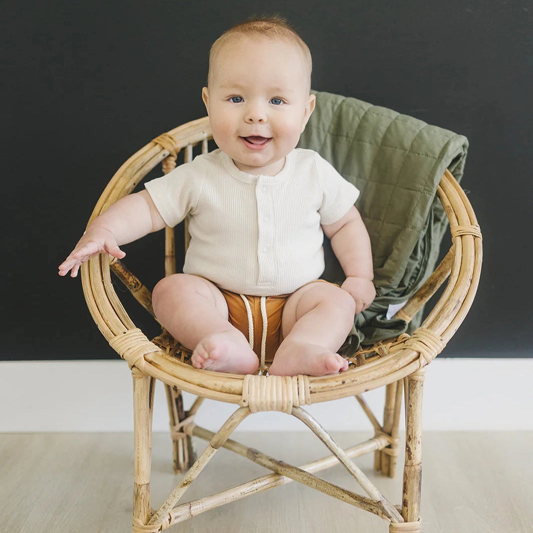 Organic Cotton Ribbed Snap Bodysuit - Vanilla