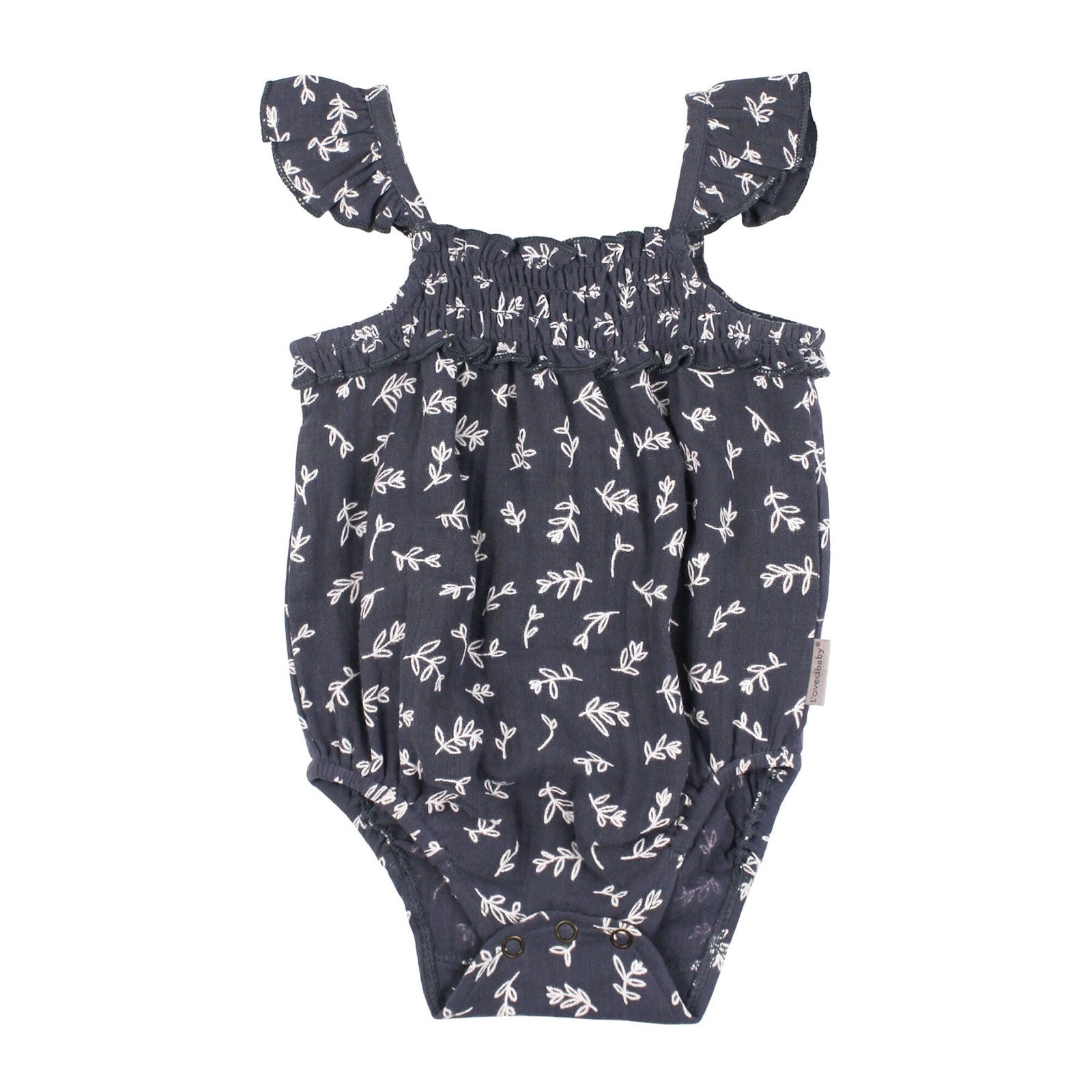Organic Muslin Sleeveless Bodysuit - Dusk Leaves