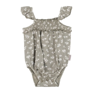 Organic Muslin Sleeveless Bodysuit - Fawn Leaves