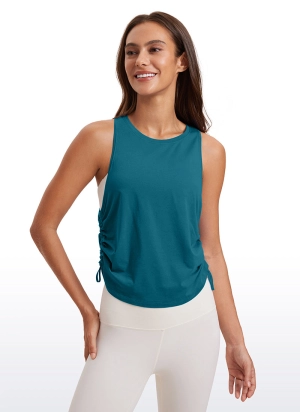 Pima Cotton High Neck Ruched Sides Tank Racerback