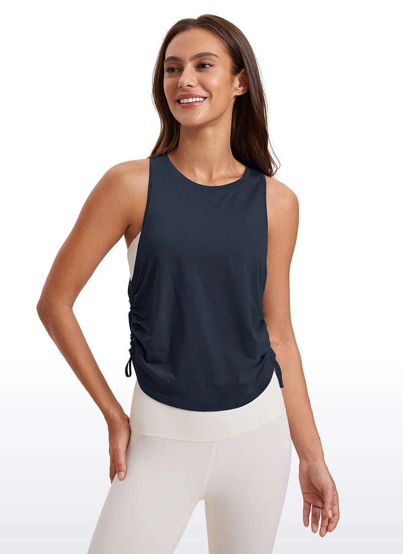 Pima Cotton High Neck Ruched Sides Tank Racerback