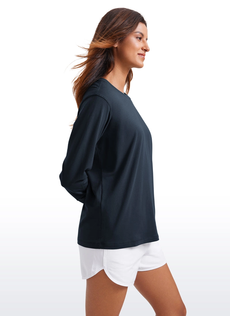 Pima Cotton Long Sleeve Loose Shirts Crew Neck