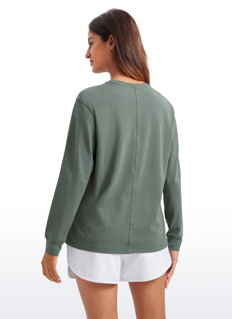 Pima Cotton Long Sleeve Loose Shirts Crew Neck