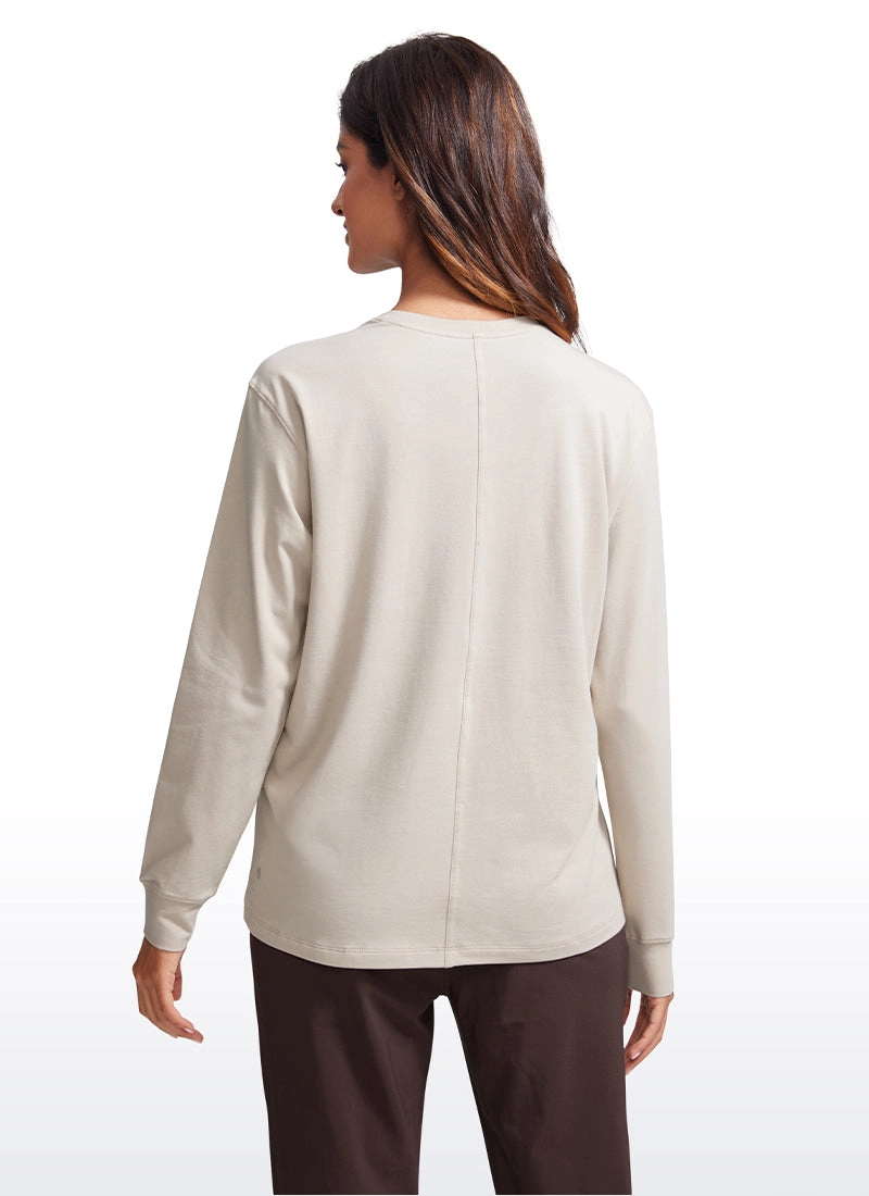 Pima Cotton Long Sleeve Loose Shirts Crew Neck