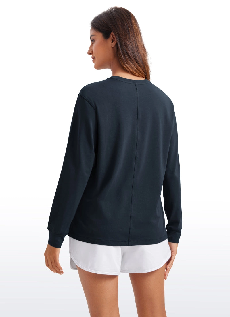 Pima Cotton Long Sleeve Loose Shirts Crew Neck