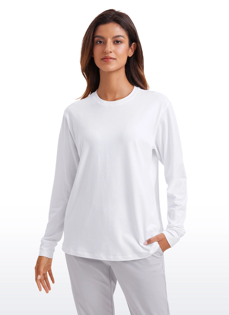 Pima Cotton Long Sleeve Loose Shirts Crew Neck