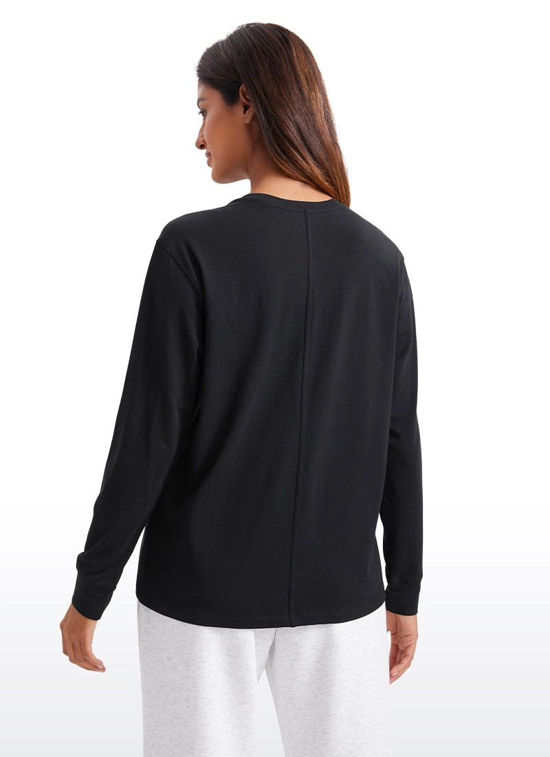 Pima Cotton Long Sleeve Loose Shirts Crew Neck