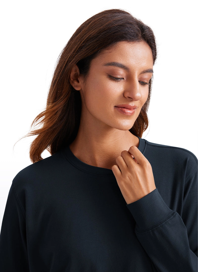 Pima Cotton Long Sleeve Loose Shirts Crew Neck