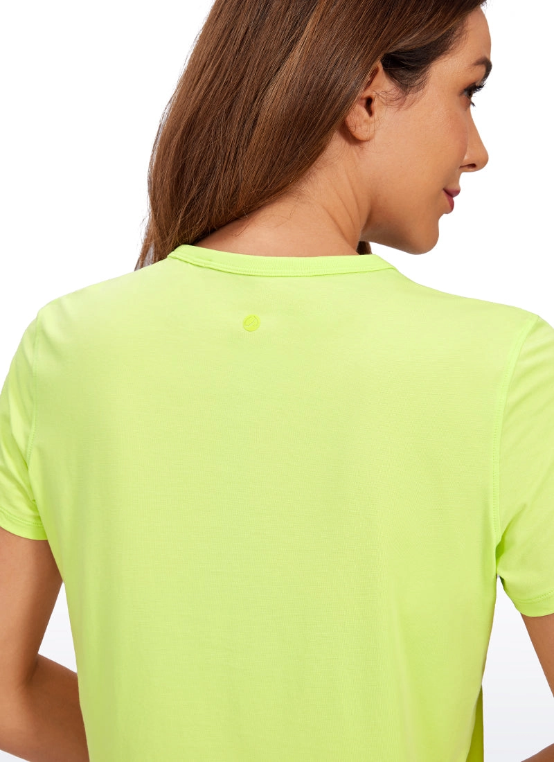 Pima Cotton Short Sleeves Cropped High Neck