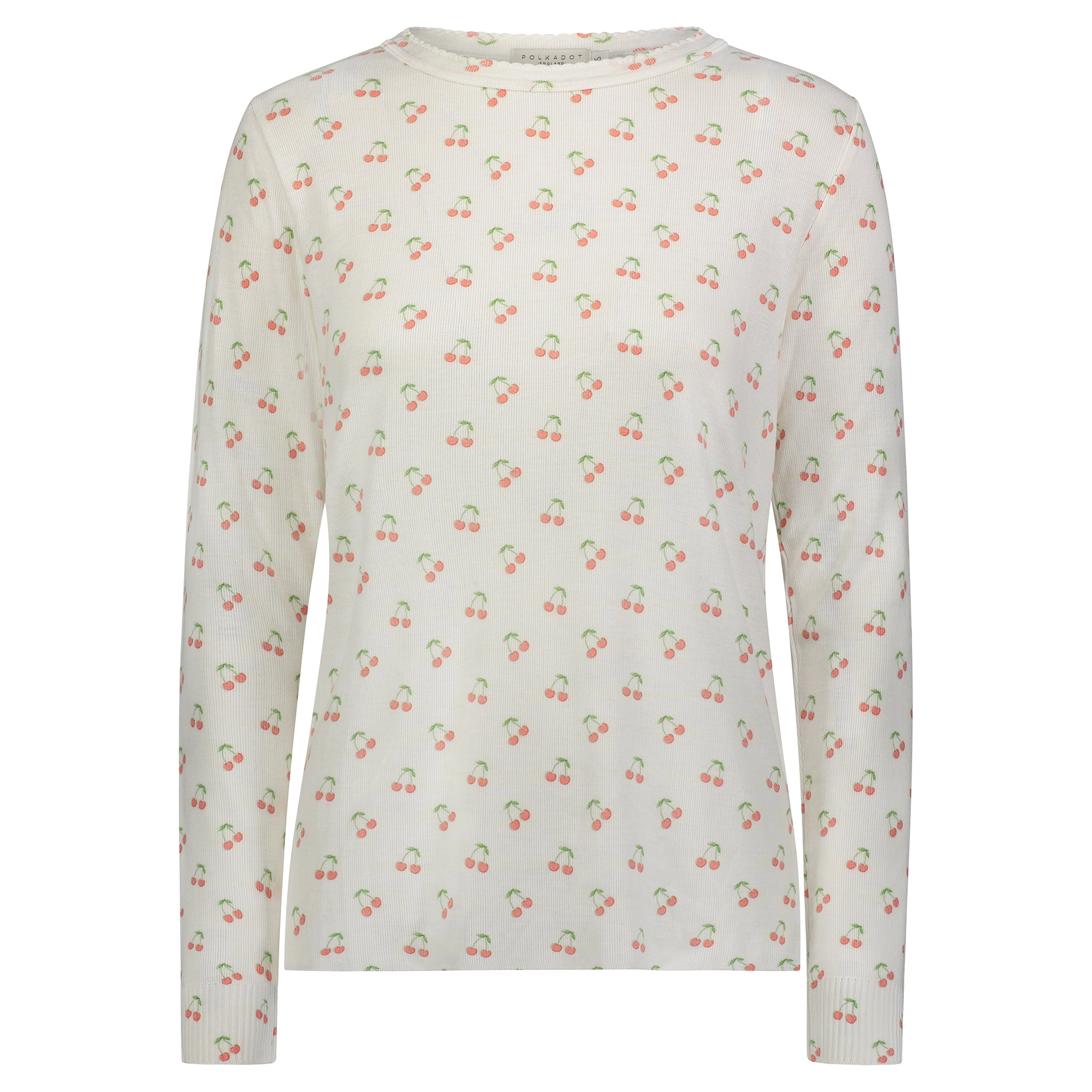 Polkadot CHERRY Print RACHEL SLOUCHY Crew LS w Scallop