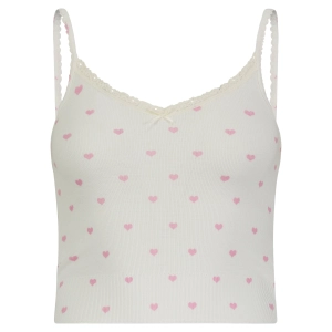 Polkadot Pink Hearts Print LIZ CROP CAMISOLE w Cluny Lace