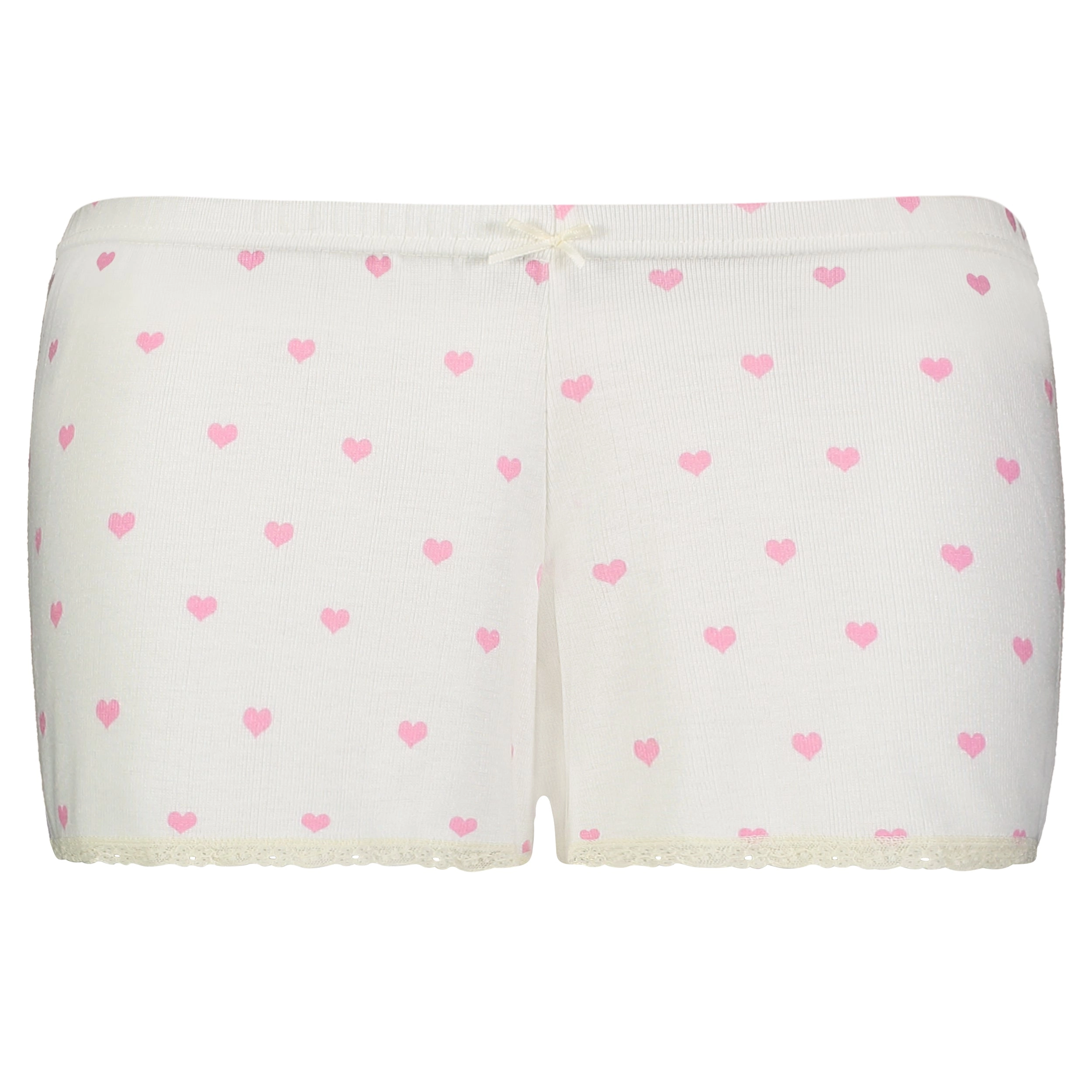 Polkadot Pink Hearts Print SHORT Mid Rise w Cluny Lace Hems -Restocked