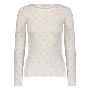 Polkadot Pink Hearts Print VAL CREW LS w Scallop -Restocked