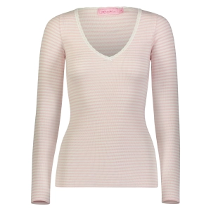 Polkadot V NECK LS TOP Pink Sailor Stripe w Lace