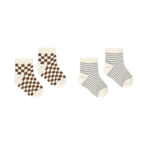 Printed Socks - Blue Stripe / Saddle Check - FINAL SALE