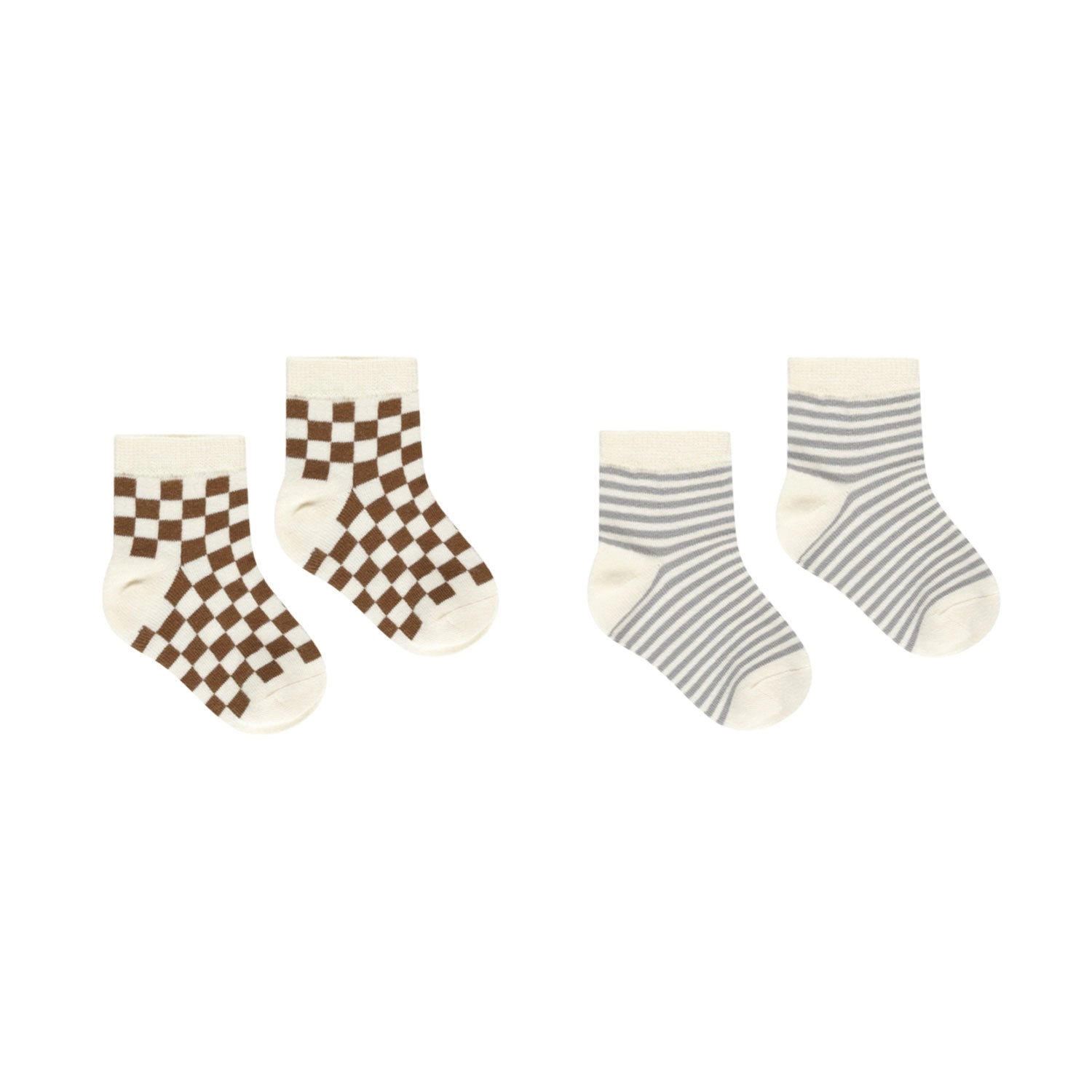 Printed Socks - Blue Stripe / Saddle Check - FINAL SALE