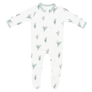 Printed Zippered Footie - Eucalptus