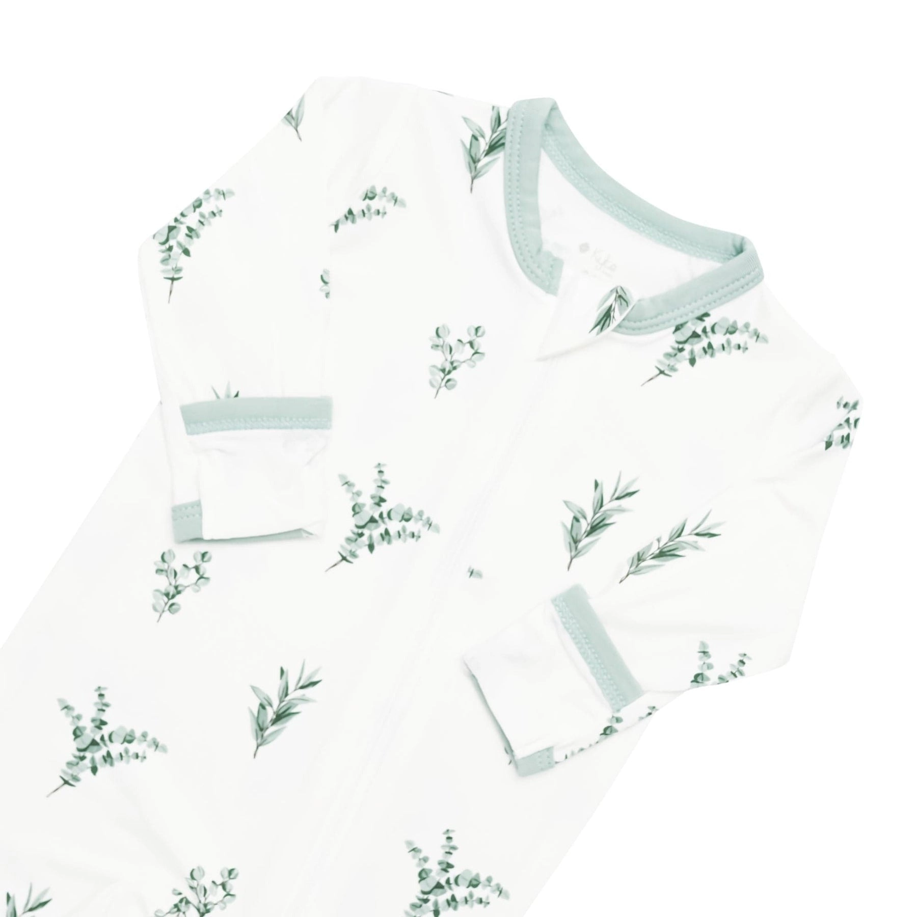 Printed Zippered Footie - Eucalptus