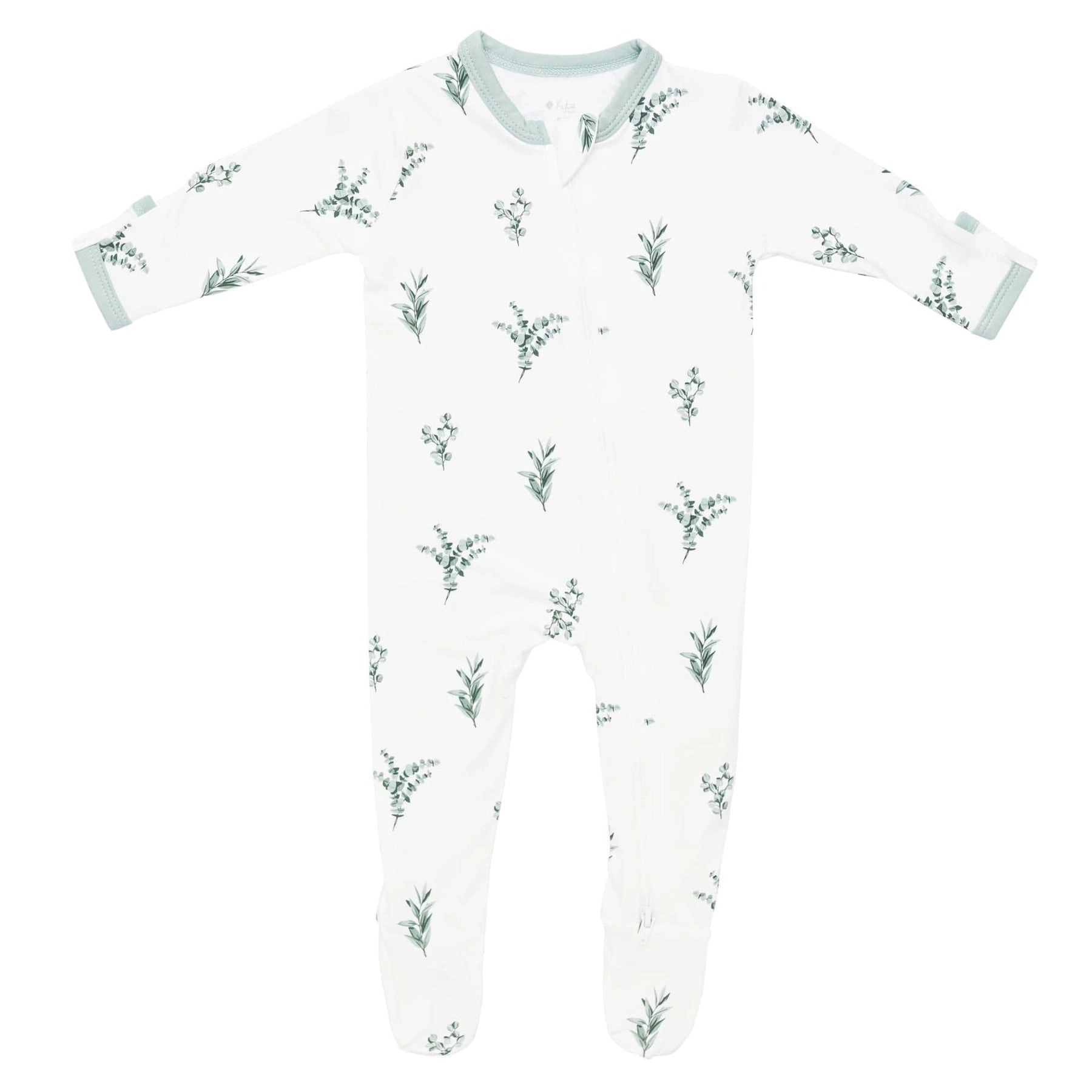 Printed Zippered Footie - Eucalptus
