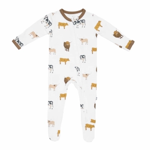 Printed Zippered Footie - Moo