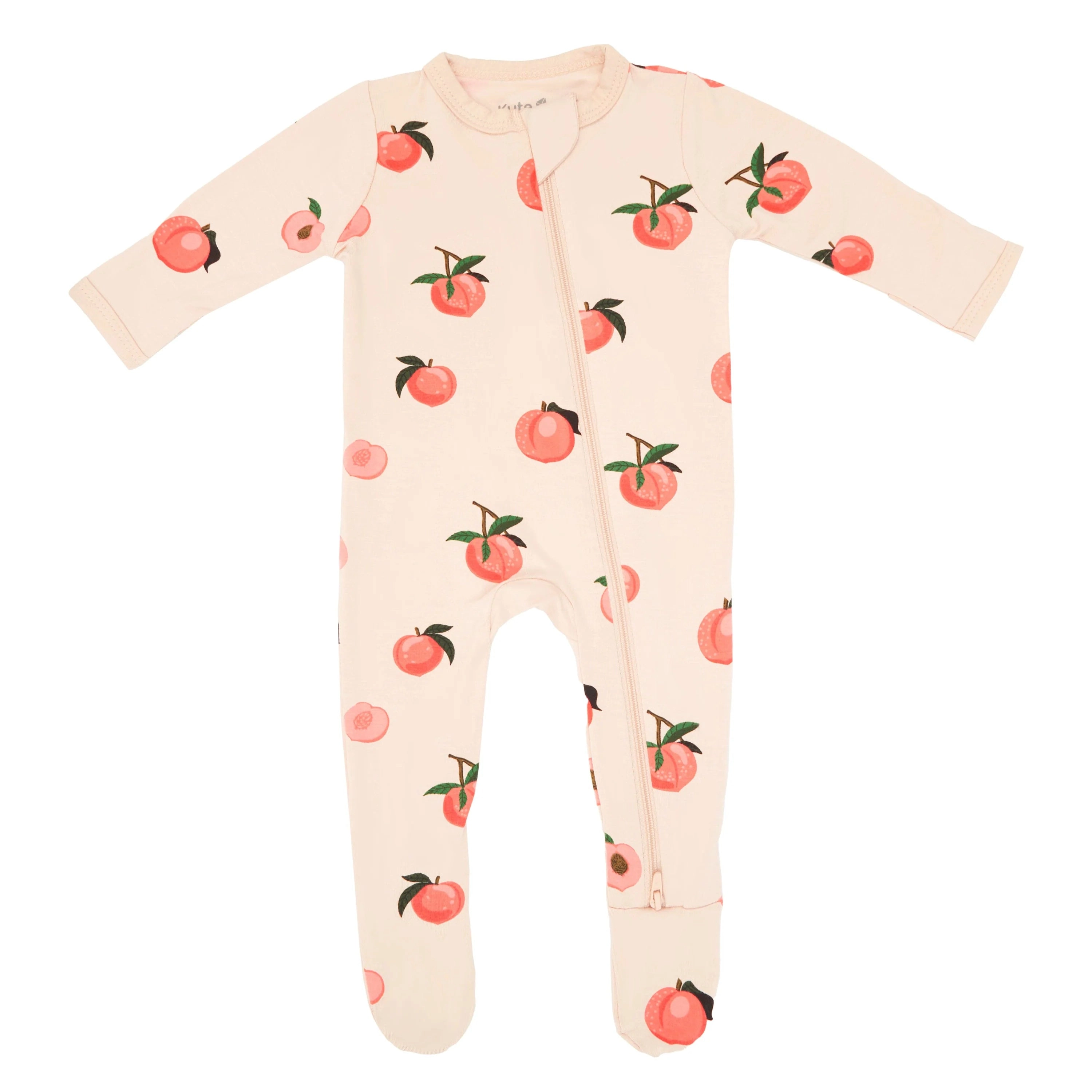 Printed Zippered Footie - Peach
