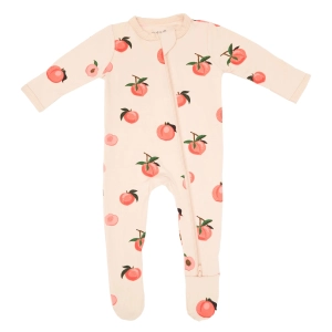 Printed Zippered Footie - Peach