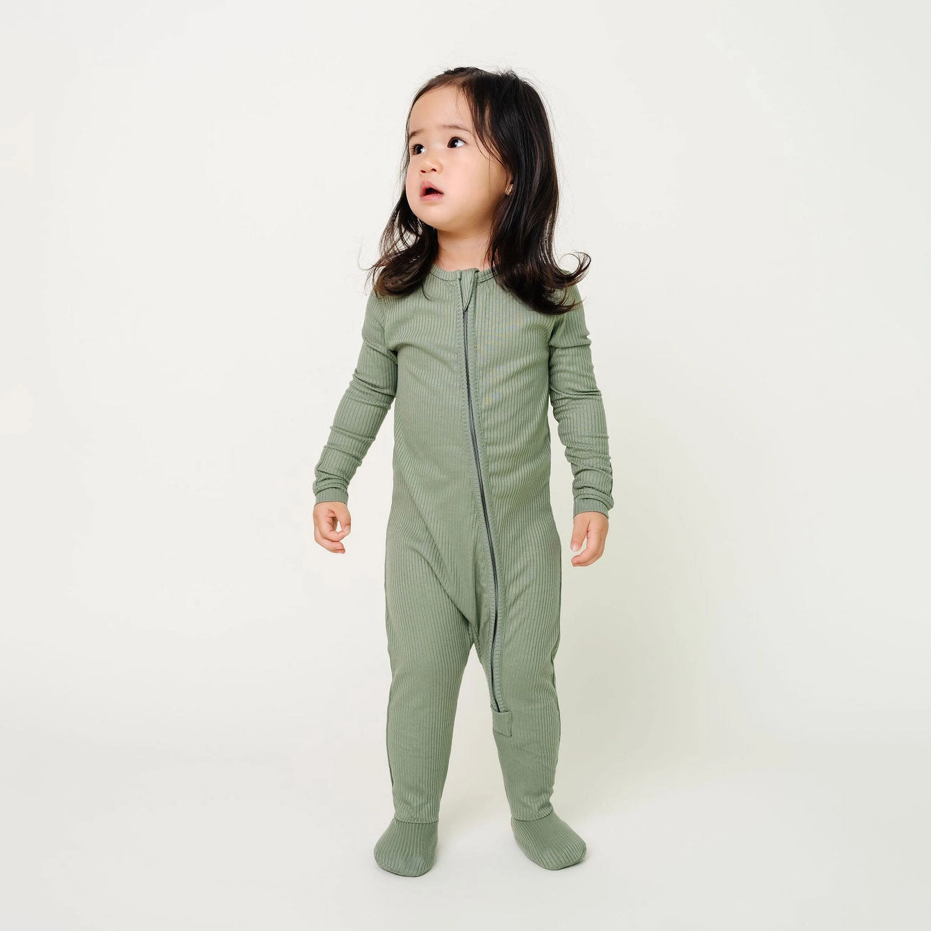 Rib Knit Zip-up Footie - Clover