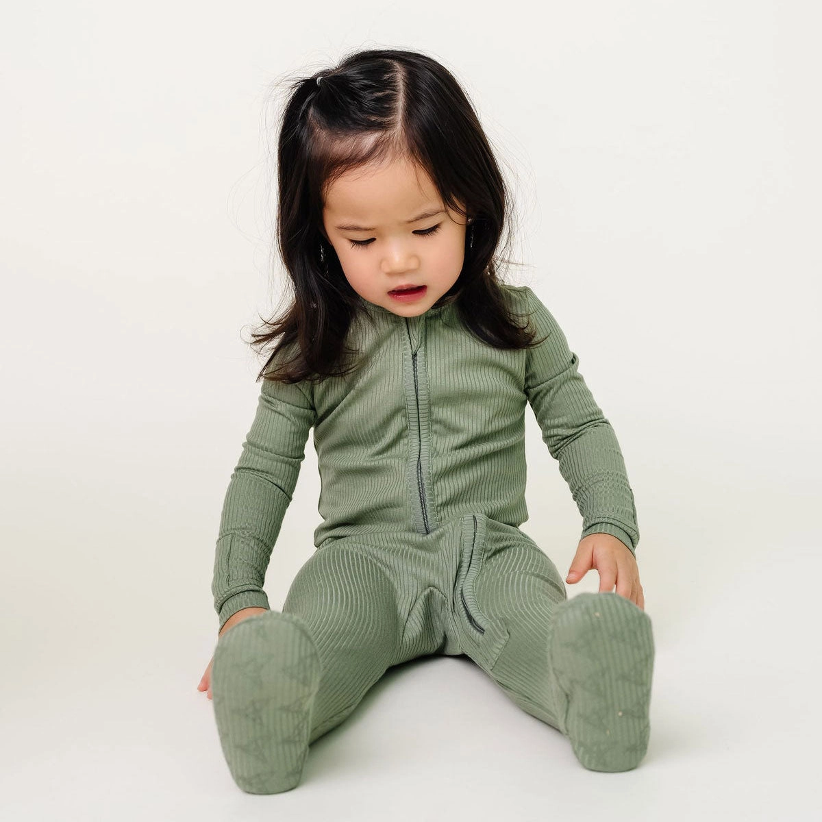 Rib Knit Zip-up Footie - Clover