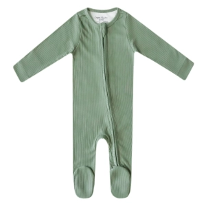 Rib Knit Zip-up Footie - Clover