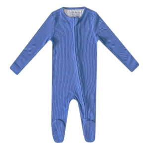 Rib Knit Zip-up Footie - Indigo