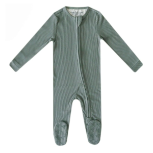 Rib Knit Zip-up Footie - Moss
