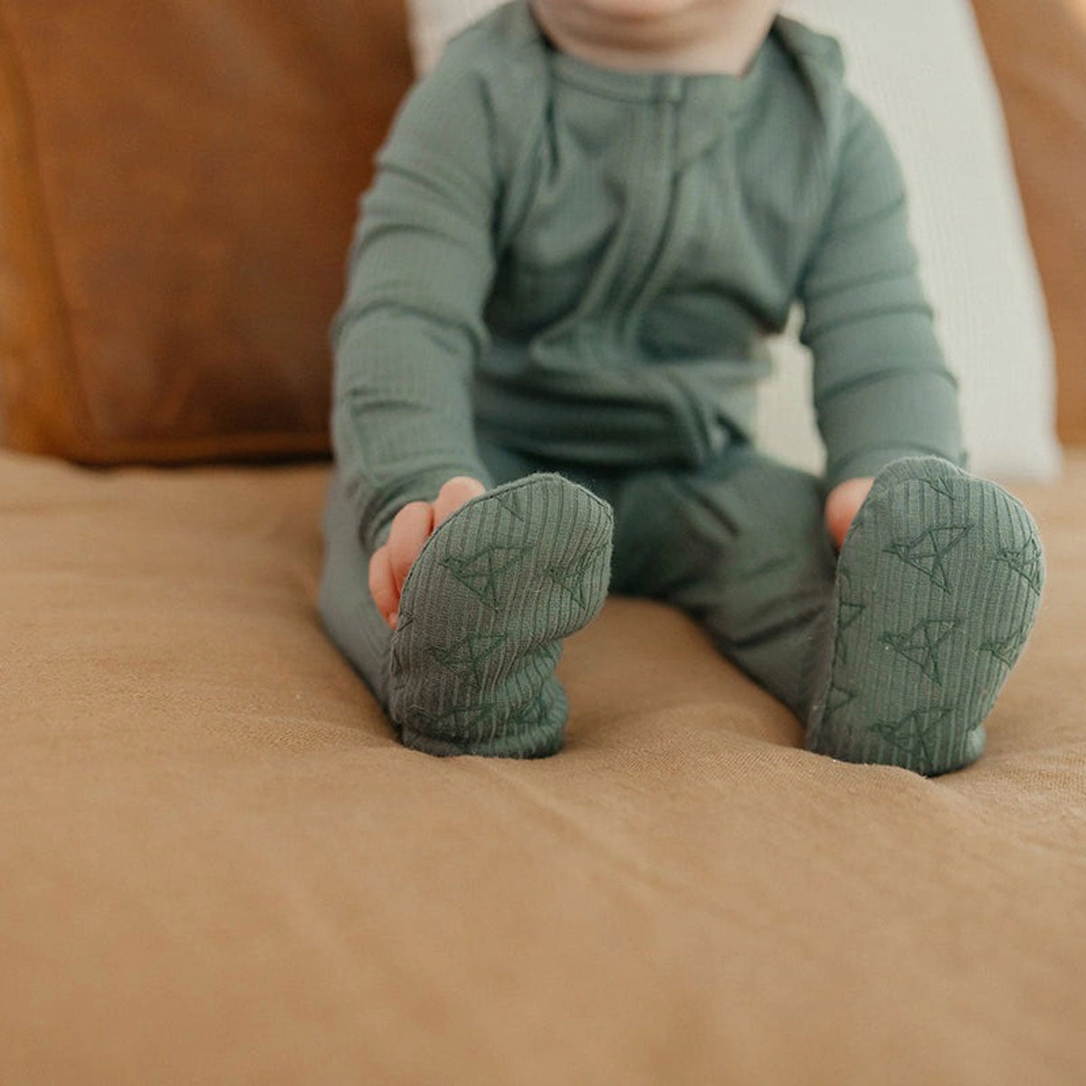 Rib Knit Zip-up Footie - Moss