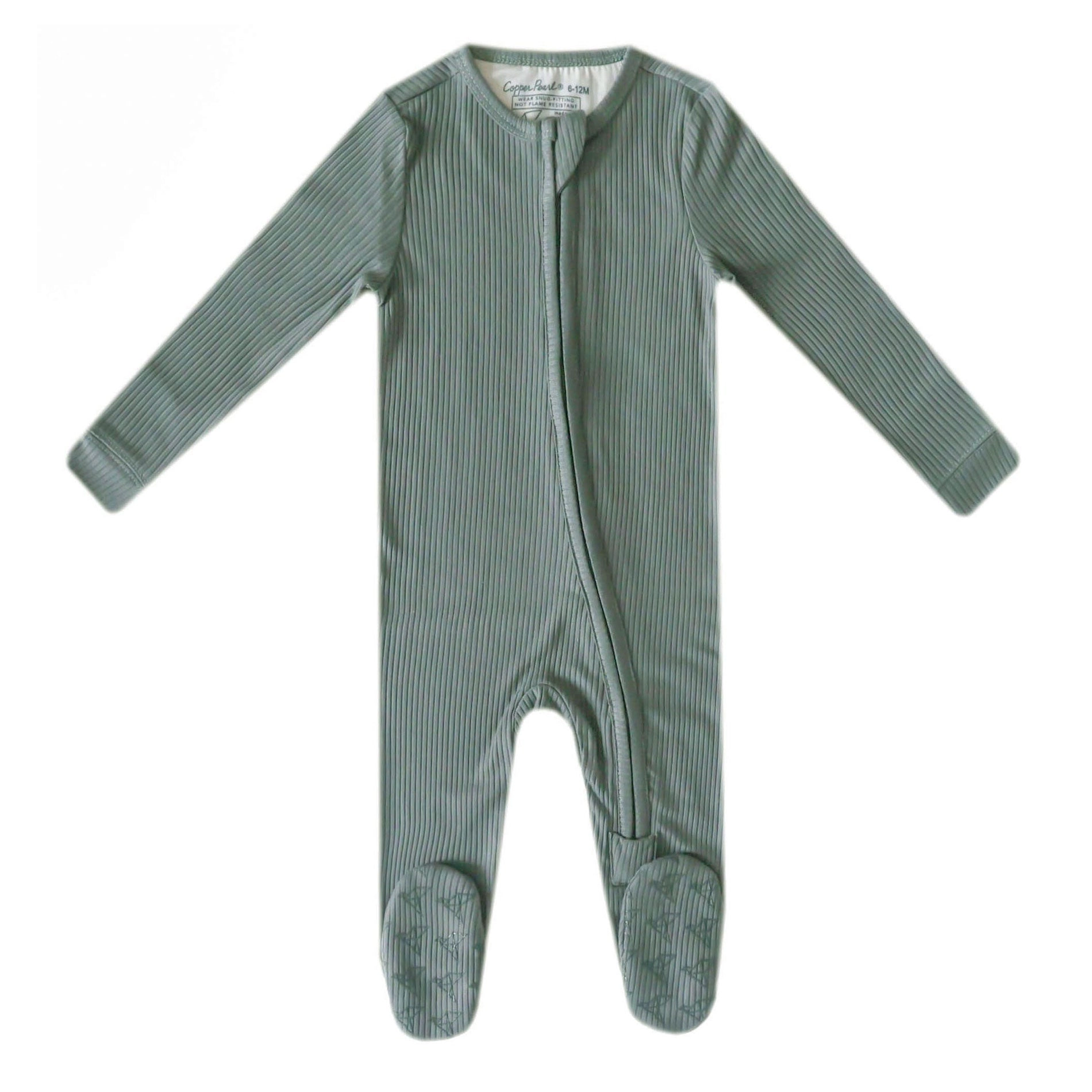 Rib Knit Zip-up Footie - Moss