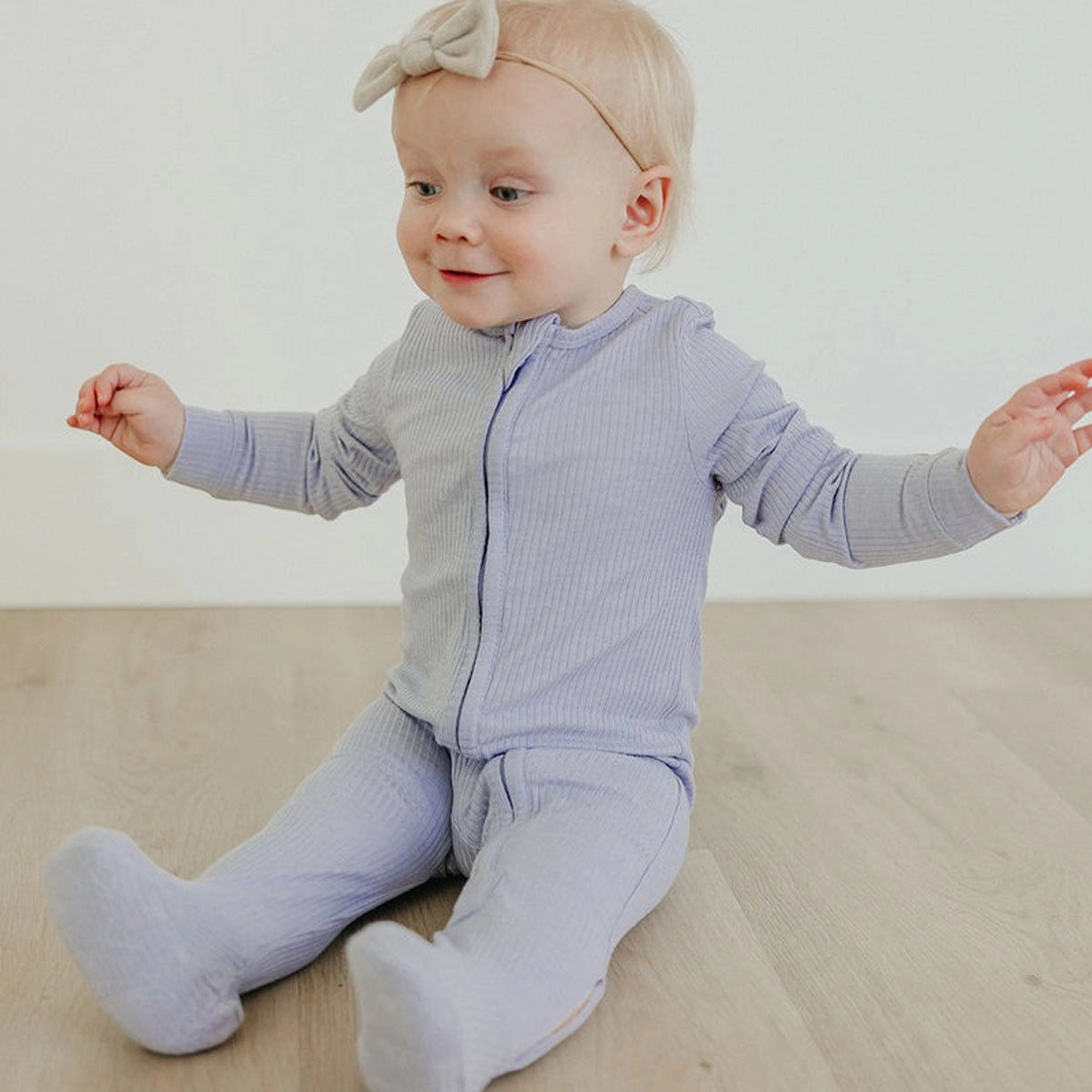 Rib Knit Zip-up Footie - Periwinkle