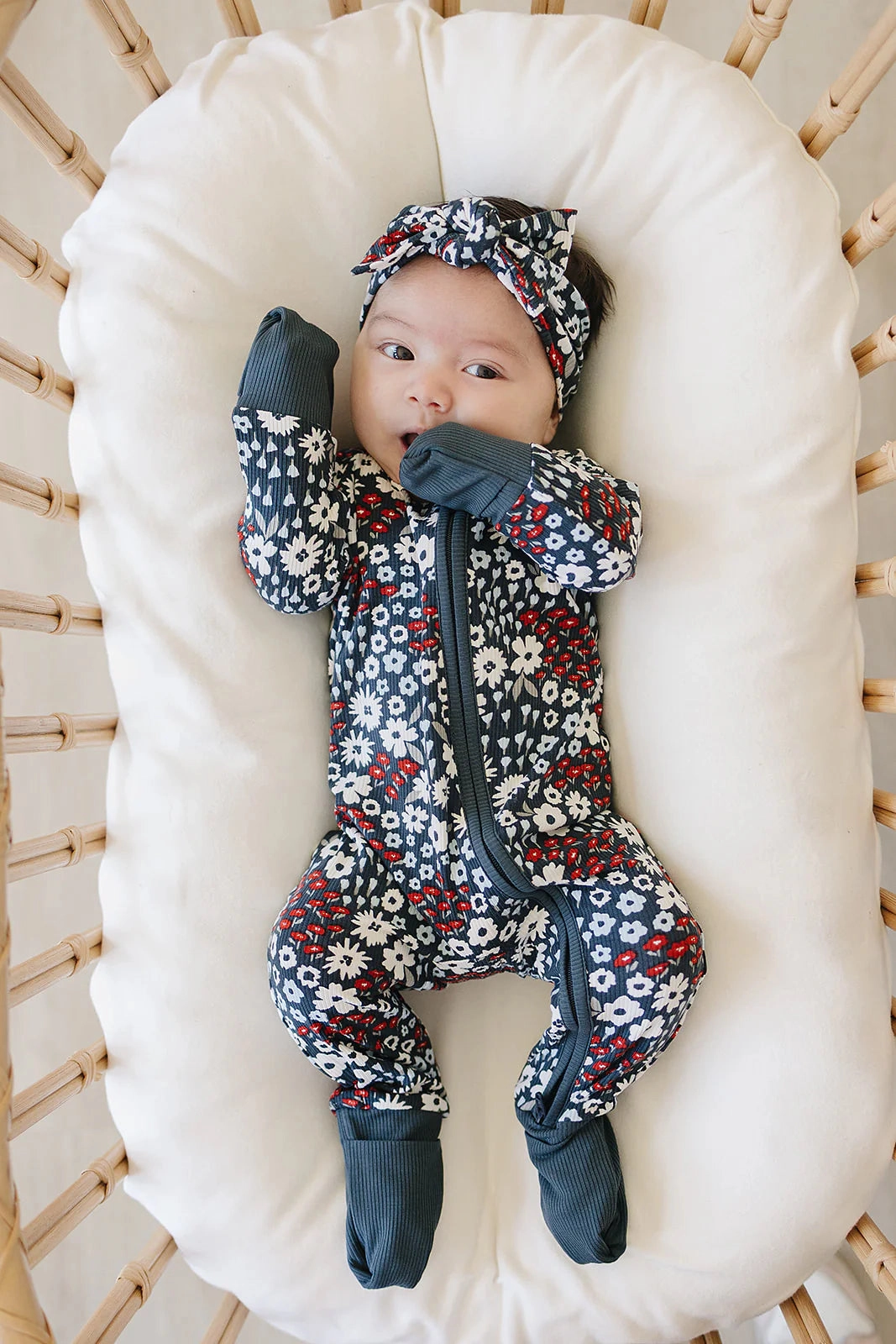 Ribbed Bamboo Zipper Pajama - Americana Floral