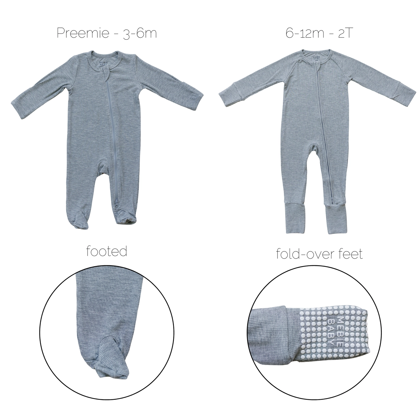 Ribbed Bamboo Zipper Pajama - Heather Grey