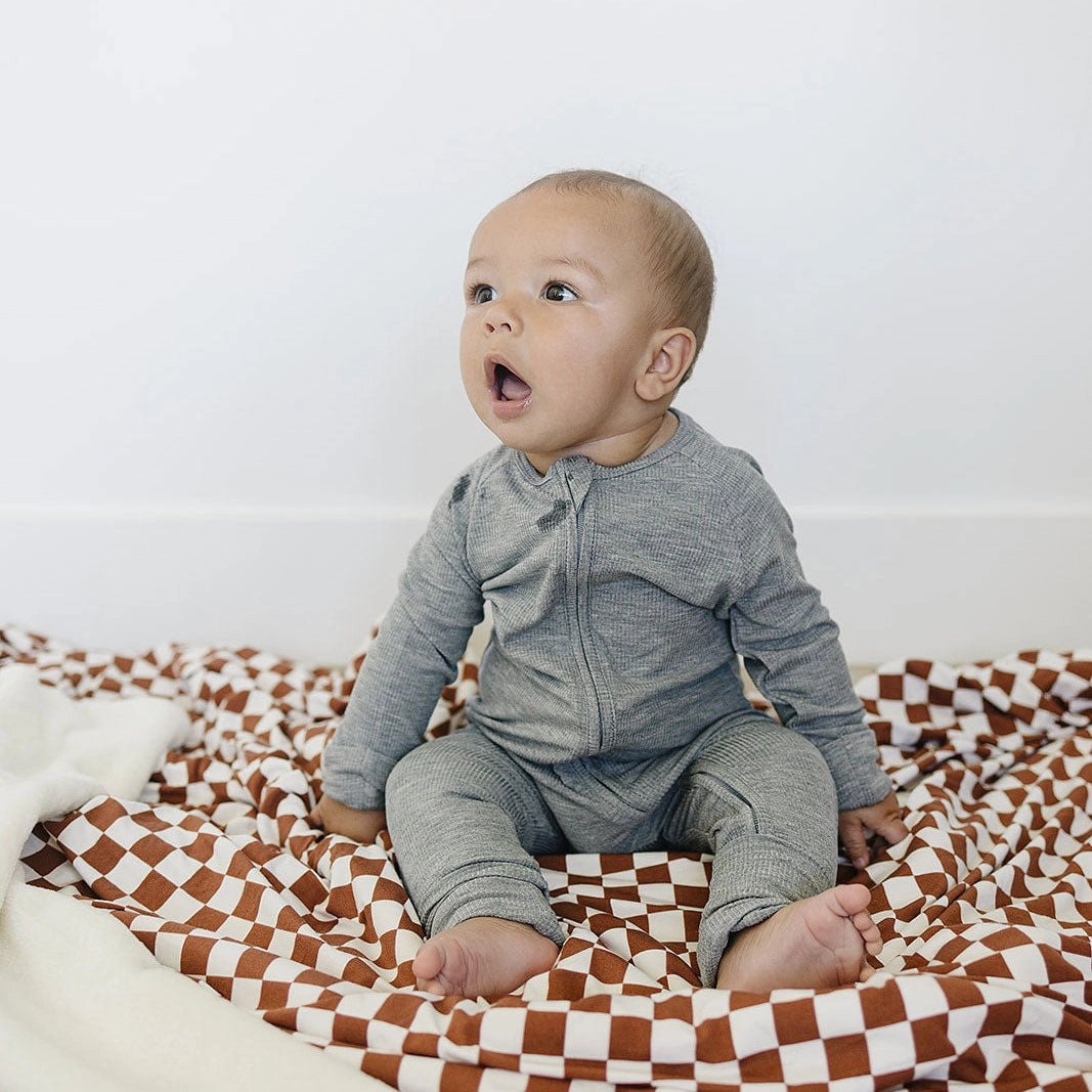 Ribbed Bamboo Zipper Pajama - Heather Grey