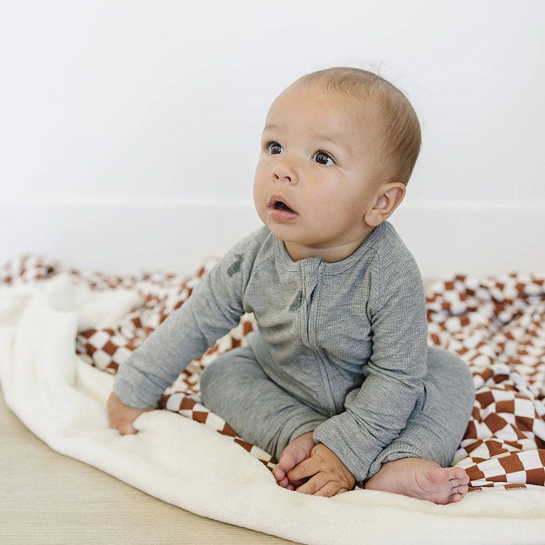 Ribbed Bamboo Zipper Pajama - Heather Grey