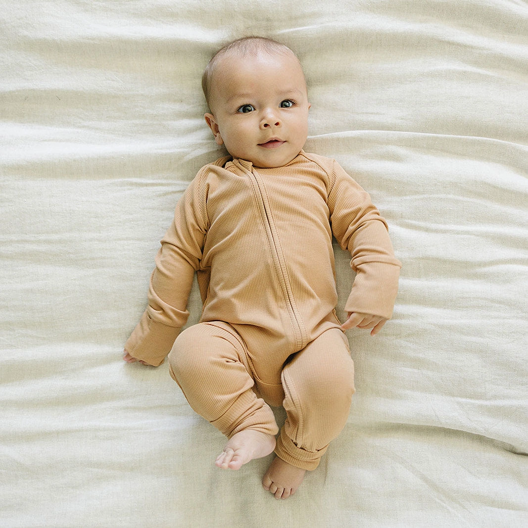 Ribbed Bamboo Zipper Pajama - Latte