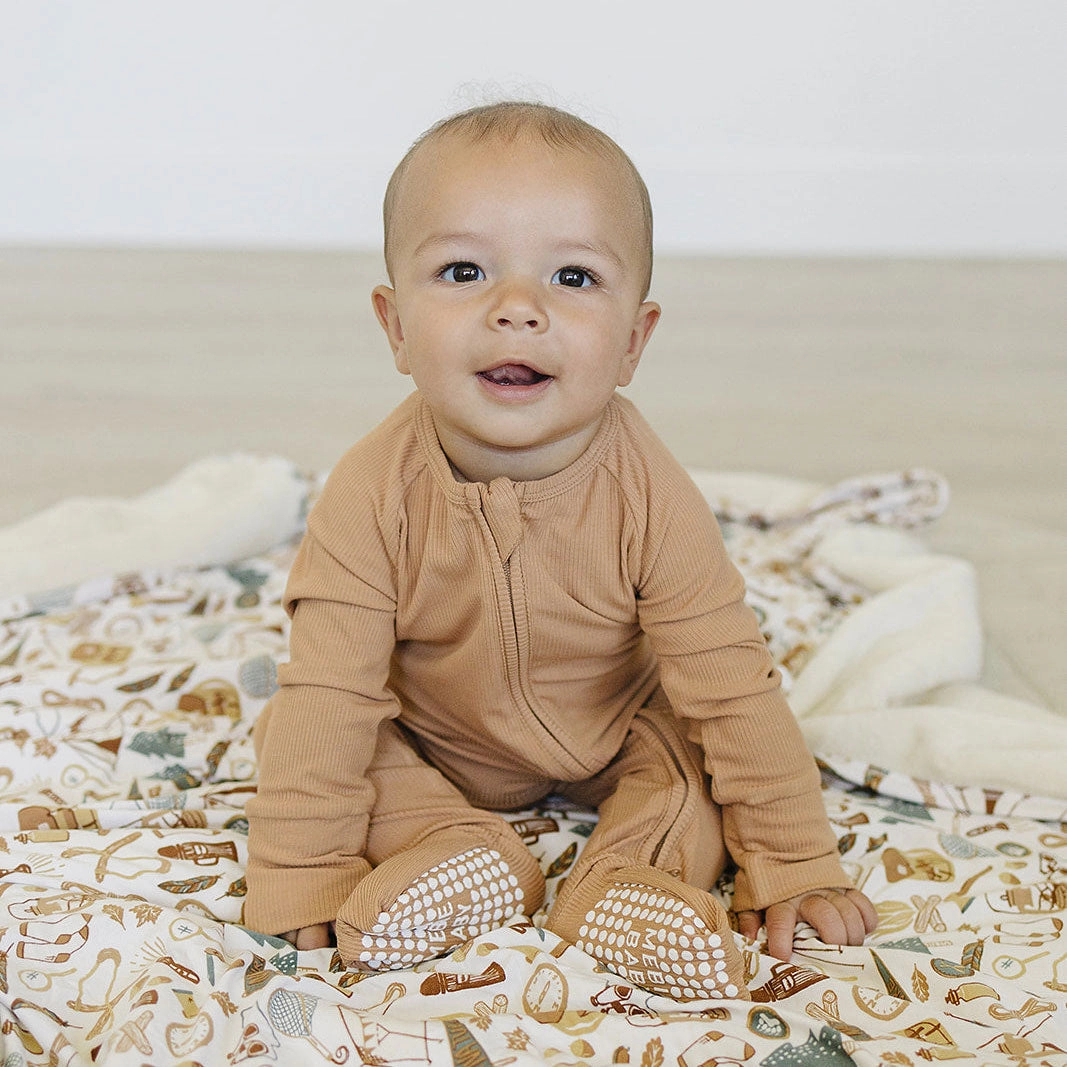 Ribbed Bamboo Zipper Pajama - Latte