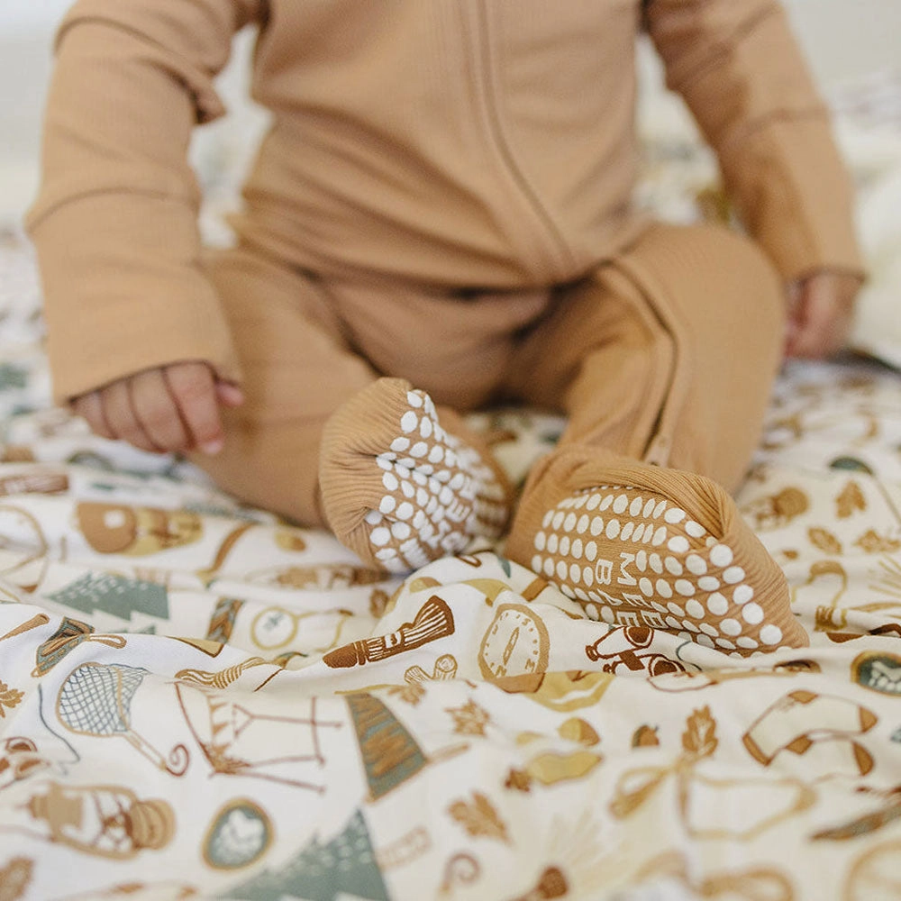 Ribbed Bamboo Zipper Pajama - Latte