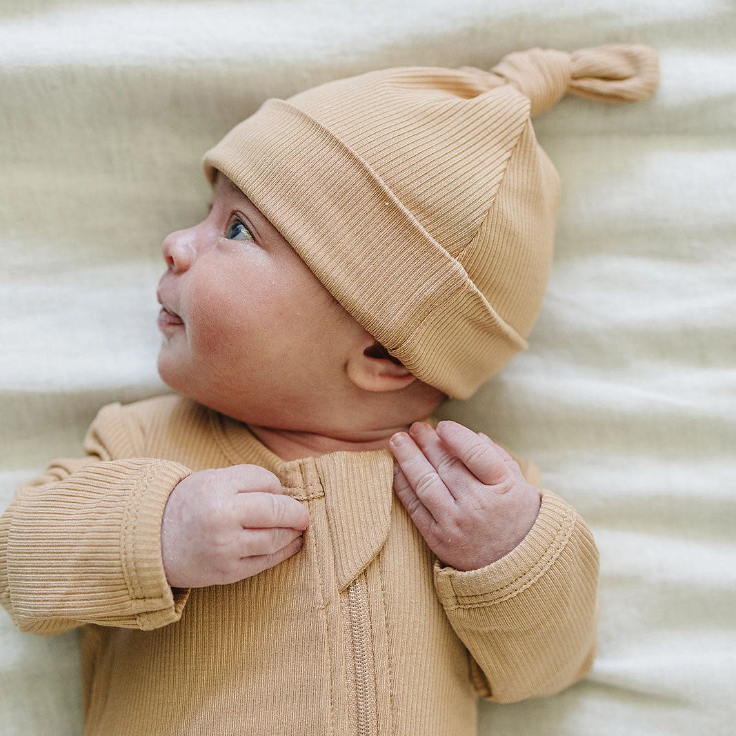 Ribbed Bamboo Zipper Pajama - Latte