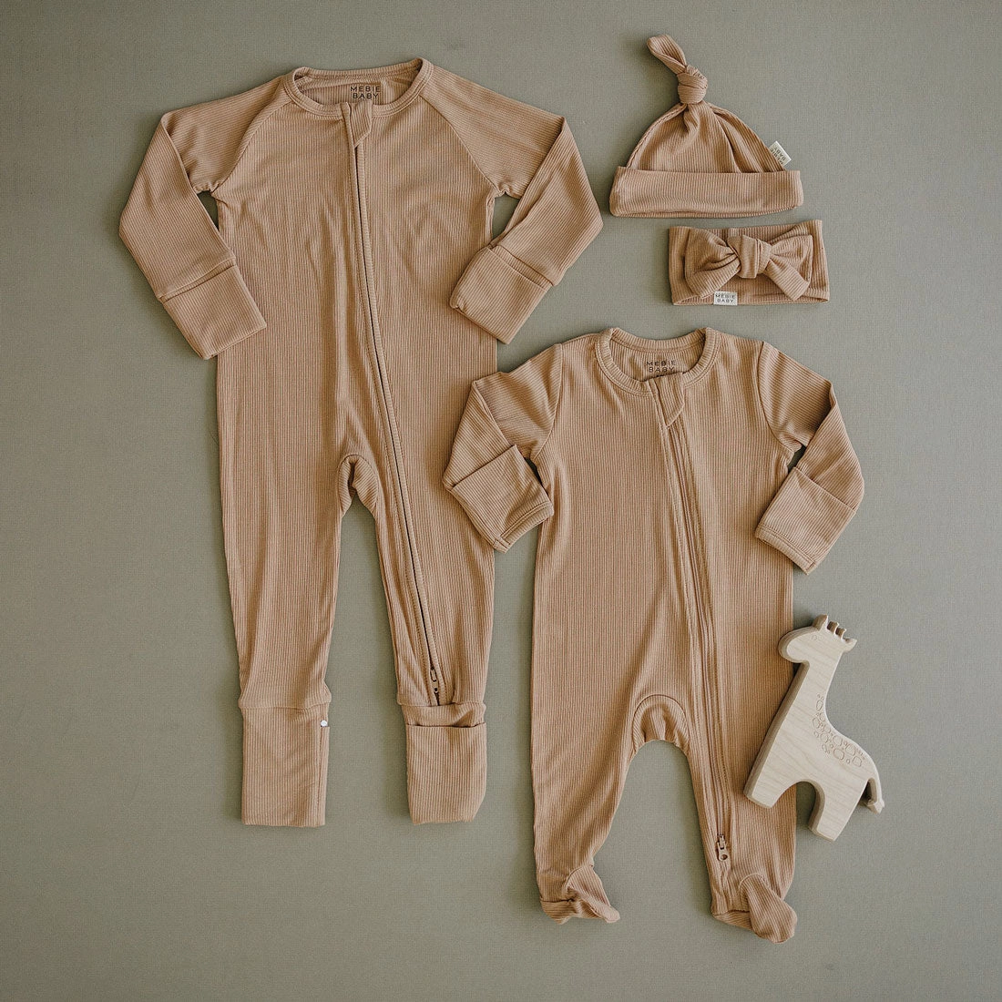 Ribbed Bamboo Zipper Pajama - Latte