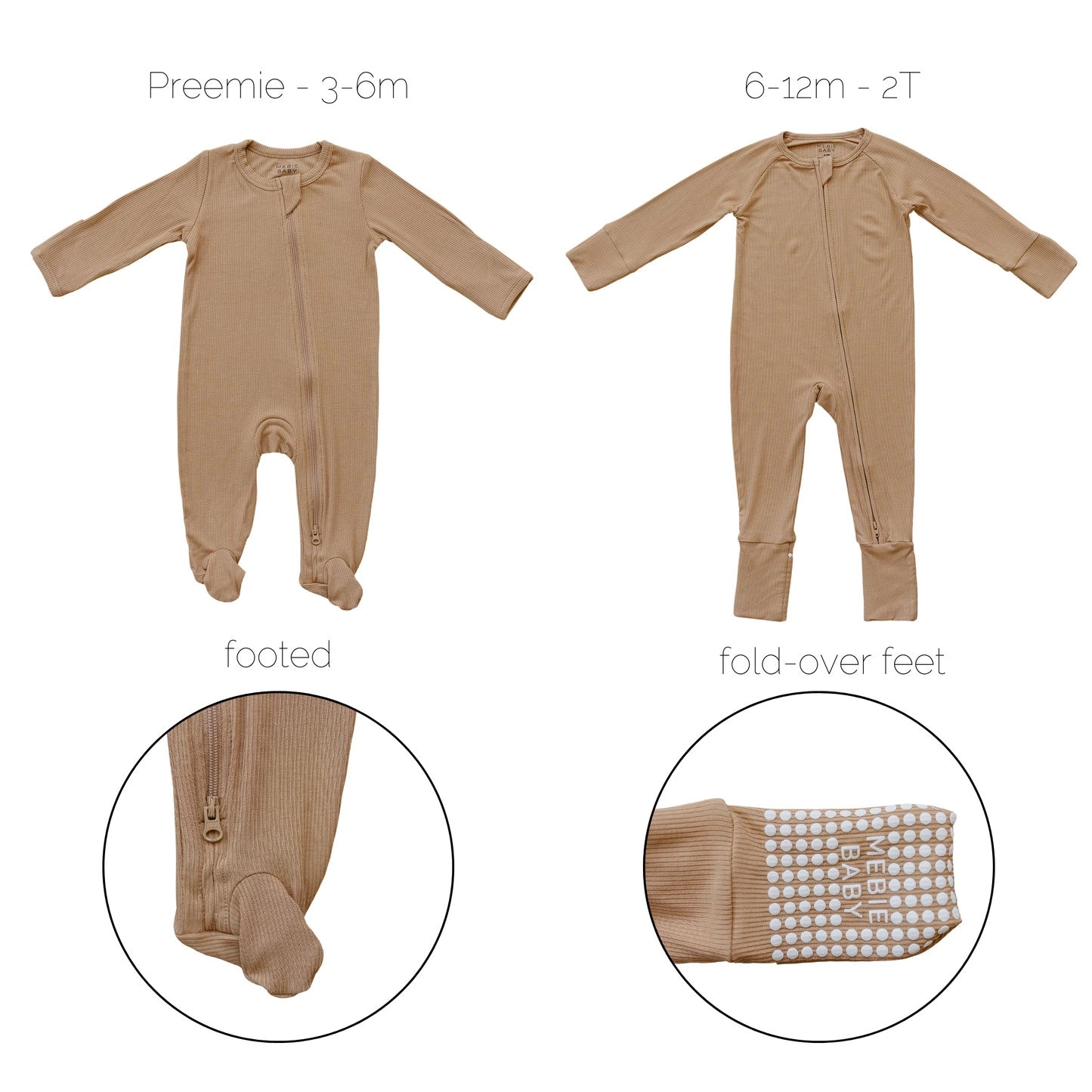 Ribbed Bamboo Zipper Pajama - Latte