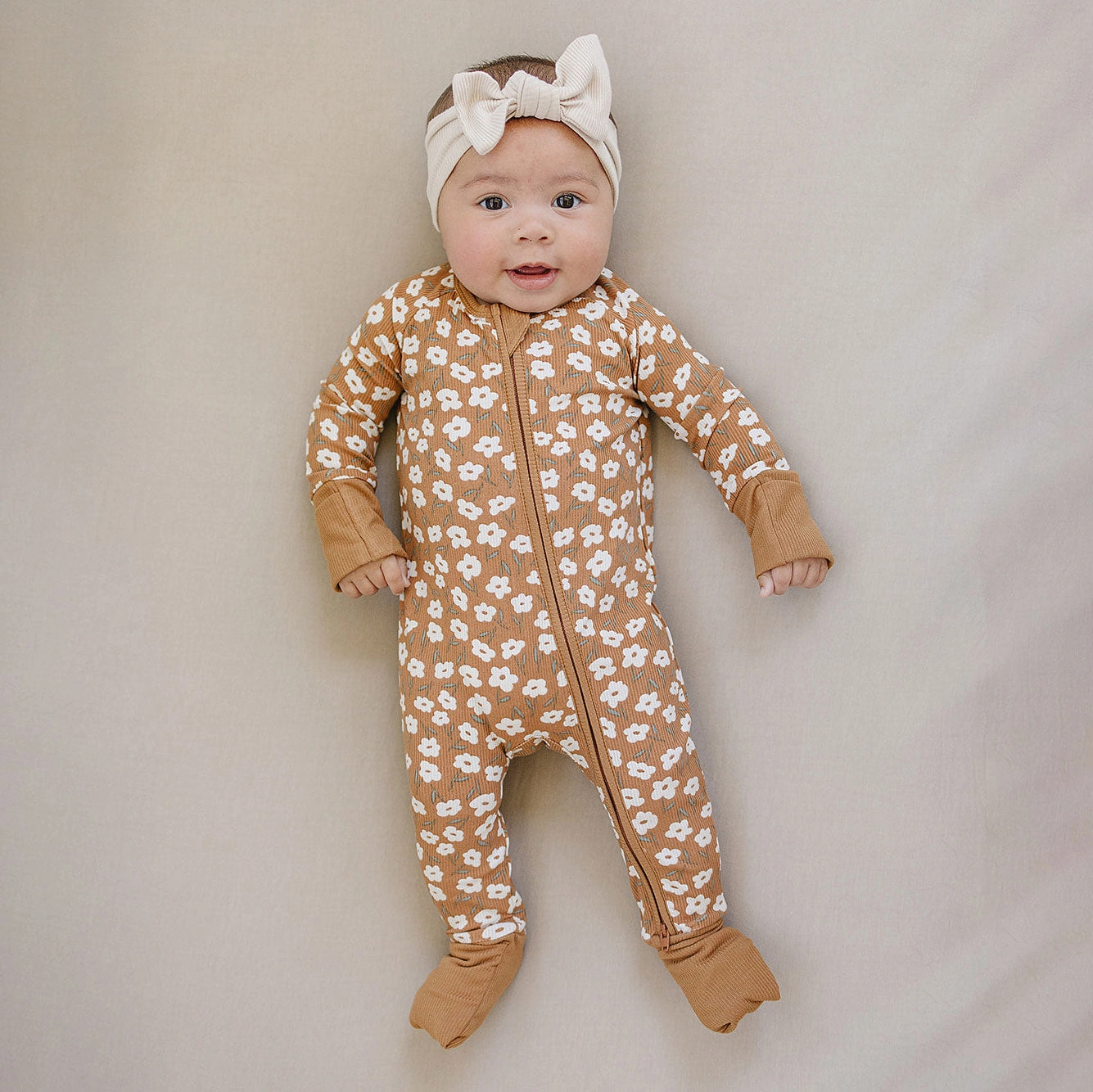 Ribbed Bamboo Zipper Pajama - Mustard Floral