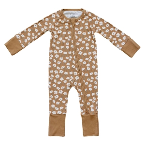 Ribbed Bamboo Zipper Pajama - Mustard Floral