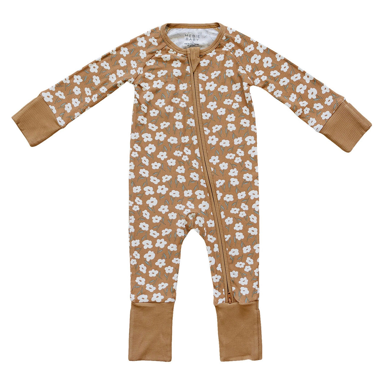 Ribbed Bamboo Zipper Pajama - Mustard Floral